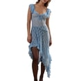 thumbnail image 1 of Biekopu Women Sheer Lace Dress Summer Bandage Cutout Irregular Ruffle Party Dress for Cocktail Beach Club Streetwear, 1 of 3