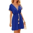 thumbnail image 1 of Biekopu Women Short Sleeve Dress Summer Casual Lace Trim Drawstring Waist Party A-Line Dress, 1 of 6