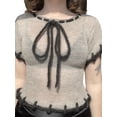 thumbnail image 1 of Biekopu Women Short Sleeve Knitted Tops Summer Drawstring Bandage Basic Crop T-shirts, 1 of 6