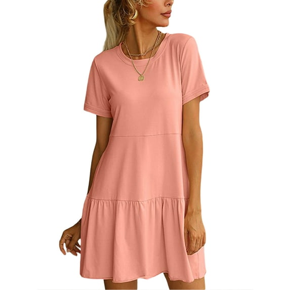 Biekopu Women Short T-shirt Dresses Solid Color Short Sleeve Casual Beach Dress Summer Clothes
