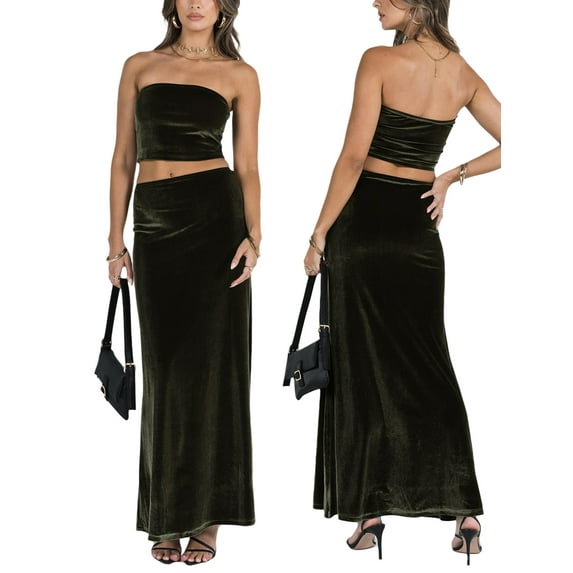 Biekopu Women Skirt Set, Strapless Tube Top with Long Skirt Summer Outfit Clubwear for Party