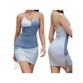 thumbnail image 1 of Biekopu Women Sleeveless Bodycon Dress Contrast Color One-Shoulder Spaghetti Strap Backless Cocktail Dress, 1 of 7