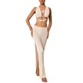 thumbnail image 1 of Biekopu Women Summer 2 Pieces Knit Skirts Outfits,Solid Color Cross Tie-Up Sleeveless Tank Tops High Slit Long Skirts, 1 of 4