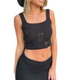 thumbnail image 1 of Biekopu Women Summer 2 Pieces Outfits Solid Color Ripped Sleeveless Tops Wrapped Hip Long Skirts Set, 1 of 9
