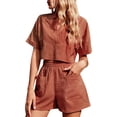 thumbnail image 1 of Biekopu Women Summer 2PCS Pajamas Set Loungewear Suits,Solid Color V-Neck Short Sleeve Crop Tops+Pockets Shorts Sleepwear, 1 of 3