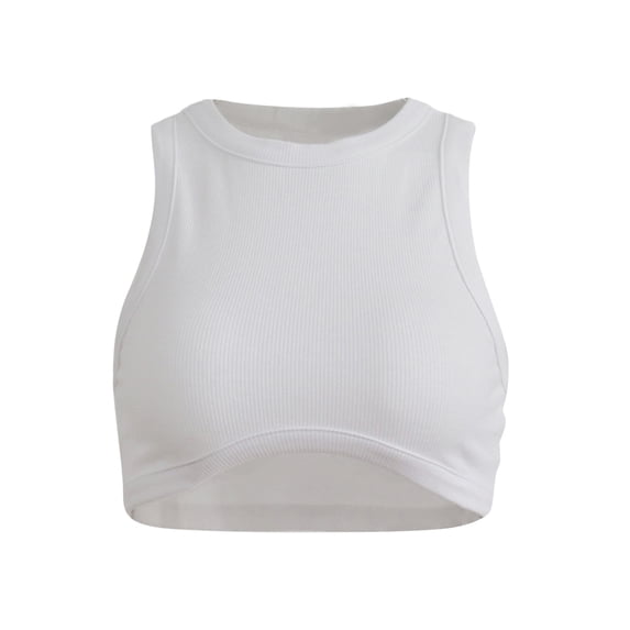 Biekopu Women Summer Casual Tank Tops, Solid Color Round Neck Slim-Fit Sleeveless Crop Tops