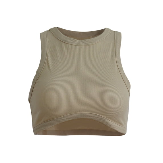 Biekopu Women Summer Casual Tank Tops, Solid Color Round Neck Slim-Fit Sleeveless Crop Tops