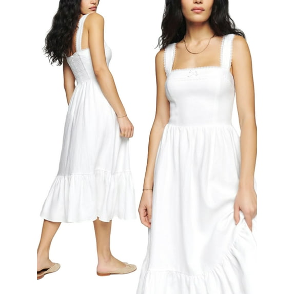 Biekopu Women Summer Midi Dress Solid Color/Floral Print Sleeveless Backless Ruffles A-line Dress