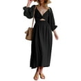 thumbnail image 1 of Biekopu Women Summer Midi Dress Solid Color Square Neck Lantern Sleeve High Waist Casual Dress Fashion Beach Holiday Dress, 1 of 7