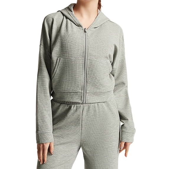Biekopu Women Waffle Workout Sports Jackets Solid Color Zip Long Sleeve Yoga Track Hoodies Athletic Running Jackets Coat