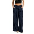 thumbnail image 1 of Biekopu Women Wide Leg Pants, High Waist Tie-up Loose Casual Long Trousers Streetwear with Pockets, 1 of 9