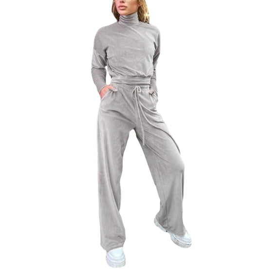 Biekopu Women's 2 Piece Pajamas Set Fashion Long Sleeve Mock Neck Tops + Drawstring Pants Set Loungewear