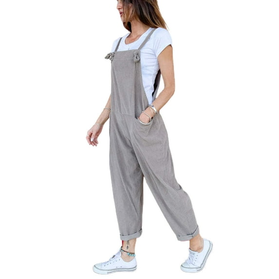 Biekopu Women’s Long Jumpsuit Casual Sleeveless Solid Color Baggy Romper Pants Overalls with Pockets