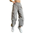 thumbnail image 1 of Biekopu Women's Loose Cargo Pants, Solid Color Elastic Waist Jogger Pants Casual Work Baggy Pants with Pockets, 1 of 7