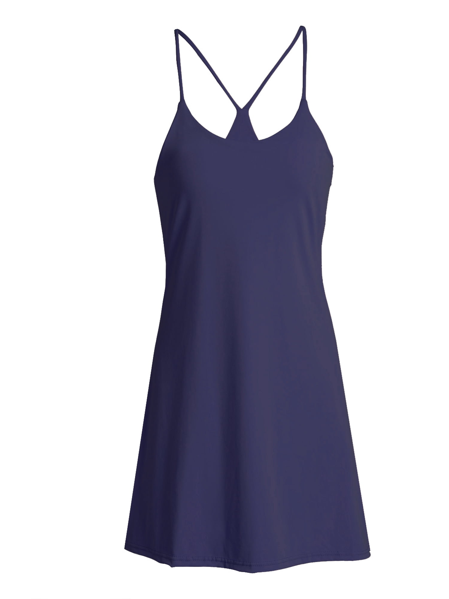Biekopu Women's Mini Sport Dress False 2Pcs Spaghetti Strap Dress with  Built-in Bra + Shorts with Pocket Sportswear