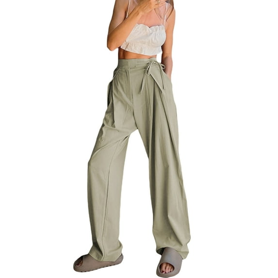 Biekopu Women’s Palazzo Lounge Pants High Waist Solid Color Loose Straight Leg Pants Streetwear