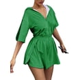 thumbnail image 1 of Biekopu Women's Short Velvet Jumpsuit Contrast Color Half Sleeve Front Zipper Hood Playsuit Summer Clothing Rompers, 1 of 5