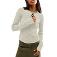 thumbnail image 1 of Biekopu Women's Solid Color Knit Tops Long Sleeve Round Neck Raw Hem T-Shirts Blouses Fall Sweaters, 1 of 7