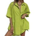 thumbnail image 1 of Biekopu Women’s Summer 2Piece Outfits,Short Sleeve Button Down Split Shirt + Shorts Set Vacation Beach Set, 1 of 8