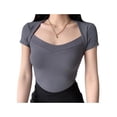 thumbnail image 1 of Biekopu Women's Summer Fitted Crop Tops,Solid Color Short Sleeve Blouse Cross Shoulder T-shirt, 1 of 4