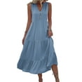 thumbnail image 1 of Biekopu Women's Summer Midi Dress,Casual Sleeveless V Neck Button Front Solid Color Tank Dress Beachwear, 1 of 5
