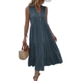 thumbnail image 1 of Biekopu Women's Summer Midi Dress,Casual Sleeveless V Neck Button Front Solid Color Tank Dress Beachwear, 1 of 4