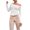 thumbnail image 1 of Biekopu Women’s Summer Off One Shoulder Tops, Long Sleeve Solid Color Slim Fit T-Shirts with Choker, 1 of 6