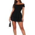 thumbnail image 1 of Biekopu Women's Summer Short A-line Dress Short Sleeve Off Shoulder Swiss Dot Layered Ruffle Dress, 1 of 6