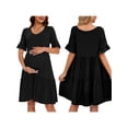 thumbnail image 1 of Biekopu Women's Summer Short Pregnancy Dress Solid Color Short Sleeve Pleated Hem Baby Shower Dress, 1 of 7
