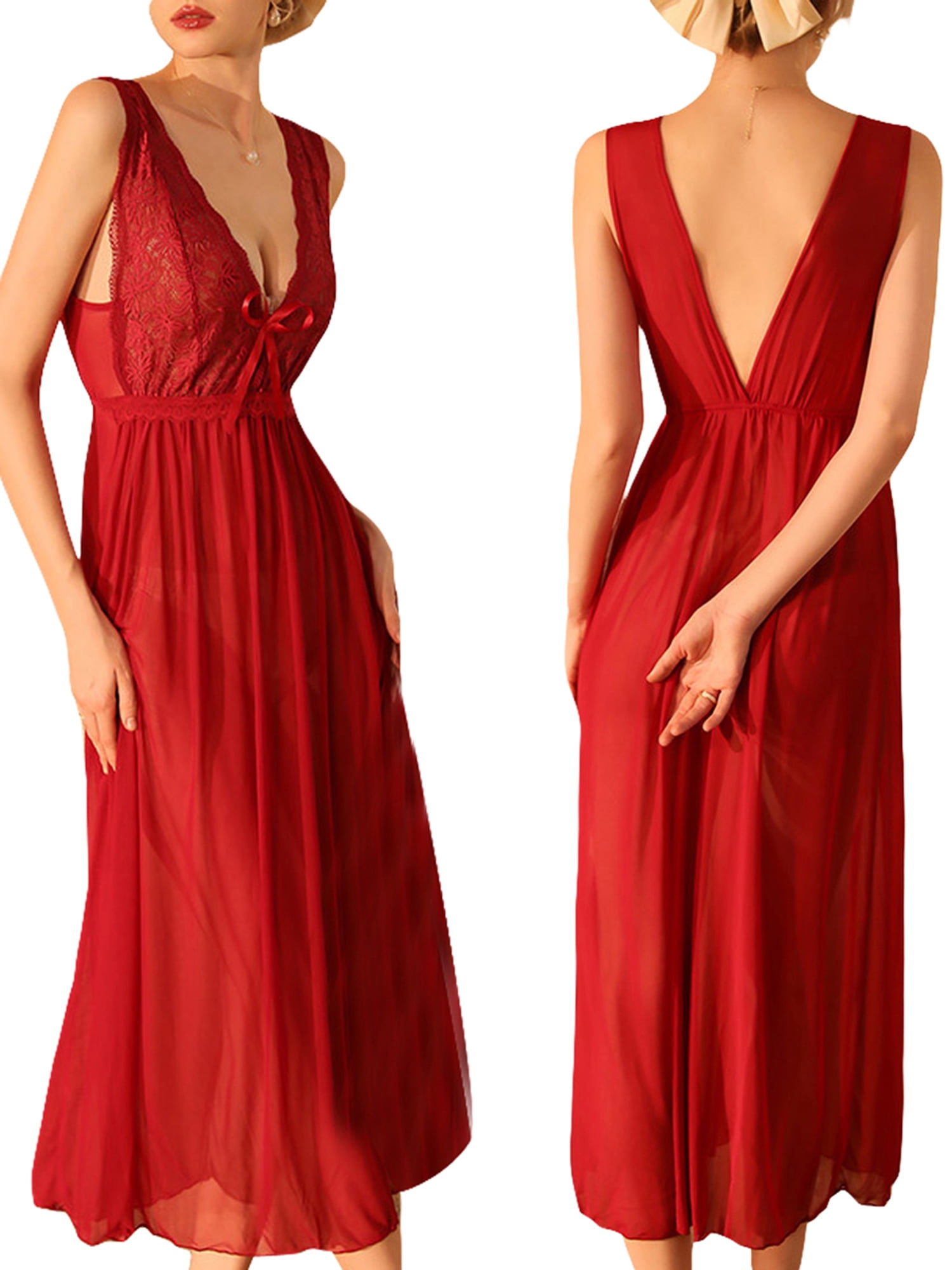 Biekopu Women's Summer Sleepwear Sleeveless Backless V Neck Nightgown