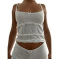 thumbnail image 1 of Biekopu Women's Summer Sleeveless Short Top 2-Piece Set, Lace Trimmed Thin Suspender Vest+Elastic Waist Shorts, S/M/L, 1 of 7