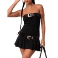 thumbnail image 1 of Biekopu Women's Summer Tube Top Dress,Strapless Sleeveless Solid Color Buckle Belted Bodycon Mini Dress, 1 of 6