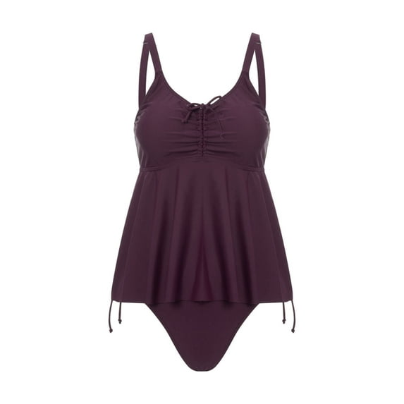 Biekopu Women's Tankini Swimsuits Two-Piece Solid Color Bathing Suits Swim Tops with Mid Waist Briefs Set