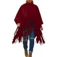 thumbnail image 1 of Biekopu Womens High Neck Long Sleeve Fringe Top Plus Size Tassel Ponchos Cape Cloak Coat Oversized Shawl Pullover Sweatshirt, 1 of 6