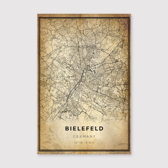Bielefeld Germany Map Print: Modern Vintage Wall Artfor Living Room Bedroom Office Farmhouse Neutral Home Artwork Ready to Hang 8x12 inch