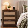 thumbnail image 1 of Biemlerfn 3 Drawer Nightstands,Rattan Night Stand with Charging,Walnut Finish, 1 of 11