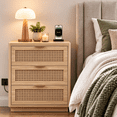 thumbnail image 1 of Biemlerfn 3 Drawer Nightstands with Charging,Rattan Side Table,Natural Wood, 1 of 11