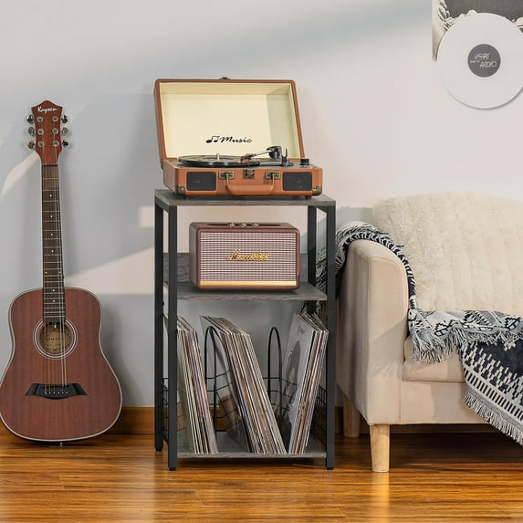 Biemlerfn 3-Tier End Table, Movable Side Table with Storage Holder for Home, Living Room,Bedroom,Oak Gray