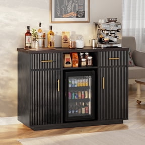 Biemlerfn 55" Coffee Bar Cabinet with Mini Fridge Space, Sideboard Buffet Table & Liquor Cabinet with Power Outlet, Kitchen Hutch with Wine Glass Holder, Black