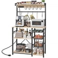 thumbnail image 1 of Biemlerfn 39" Wide Large Bakers Rack with Power Outlets, 5 Tiers Coffee Bar Table with 3 Wire Basket, 15 Hooks, Microwave Stand Kitchen Storage Shelf, White Oak, 1 of 11