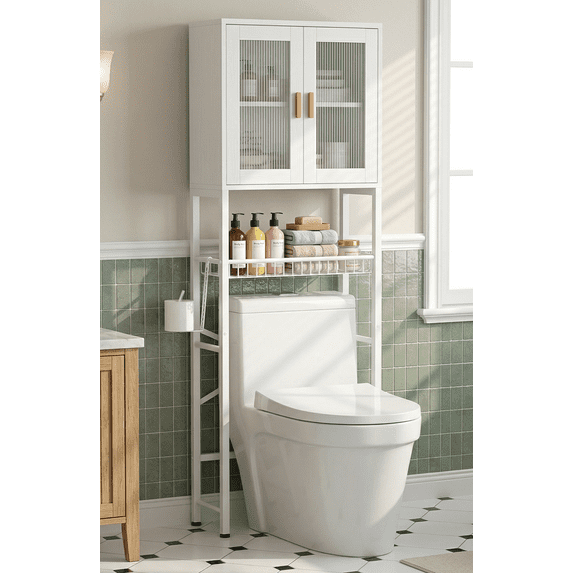 Biemlerfn Over The Toilet Storage Shelf, 3-Tier Wooden Bathroom Organizer Freestanding Space Saver with Toilet Paper Holder and 3 Hooks, Black