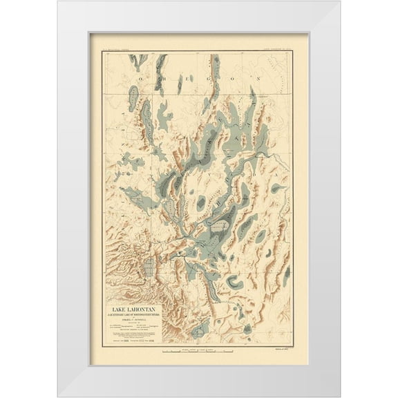 Bien 11x14 White Modern Wood Framed Museum Art Print Titled - Lake Lahontan Nevada California - Bien 1892