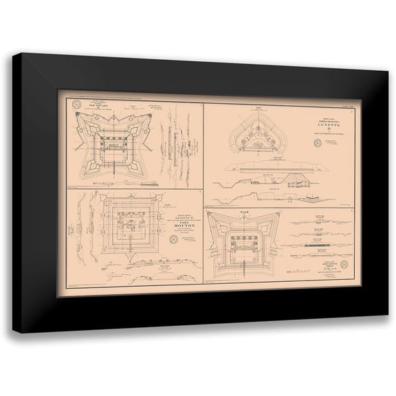 Bien 14x10 Black Modern Framed Museum Art Print Titled - Rebel Lines Mobile Defenses 4 Views - Bien 1894