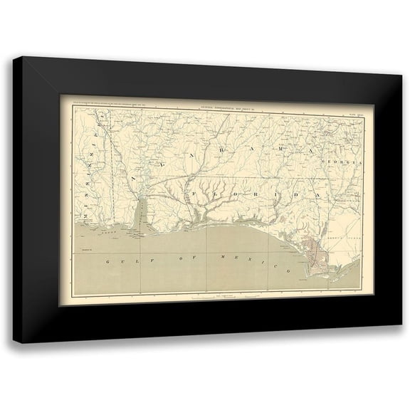 Bien 14x10 Black Modern Framed Museum Art Print Titled - Upper Florida Peninsula Atlas - Bien 1895