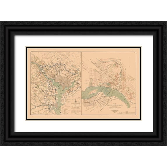 Bien 14x10 Black Ornate Wood Framed with Double Matting Museum Art Print Titled - Defenses of Washington Richmond Virginia