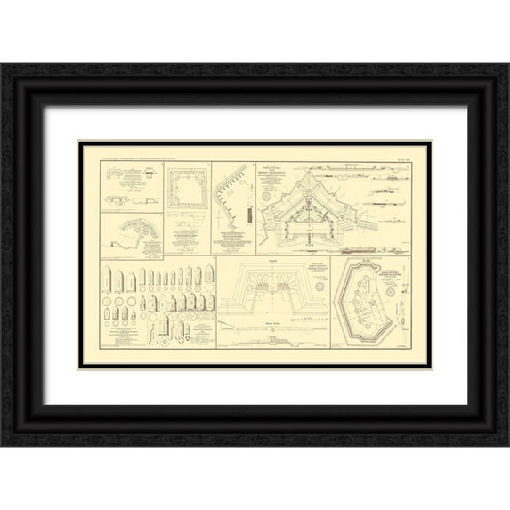 Bien 14x10 Black Ornate Wood Framed with Double Matting Museum Art Print Titled - Sieges Defenses Union Confederate Armies