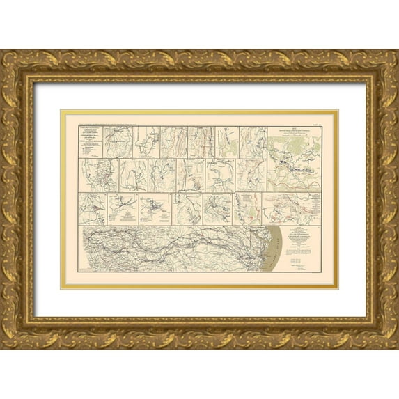 Bien 14x10 Gold Ornate Wood Framed with Double Matting Museum Art Print Titled - Campaign Chattanooga to Atlanta to Savannah