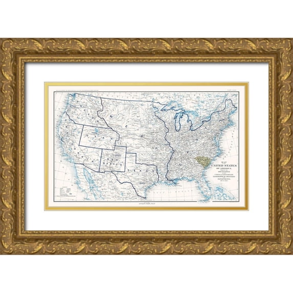 Bien 14x10 Gold Ornate Wood Framed with Double Matting Museum Art Print Titled - United States Boundaries of 1860 - Bien 1894