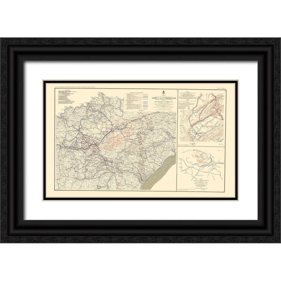 Bien 24x16 Black Ornate Wood Framed with Double Matting Museum Art Print Titled - Campaigns Operations Tennessee Virginia - Bien