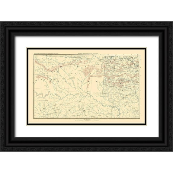 Bien 24x17 Black Ornate Wood Framed with Double Matting Museum Art Print Titled - Indian Territory Arkansas Texas - Bien 1895